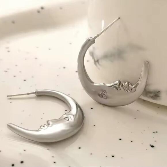 BOUTIQUE Jewelry - Silver Moon Hoop Minimalist  Earrings